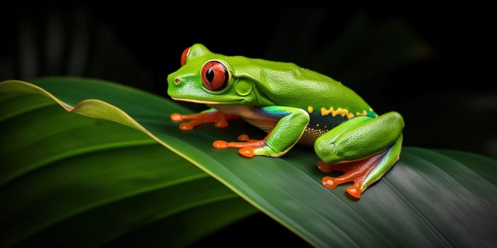 Tree Frog With Red Eyes Resting On A Leaf