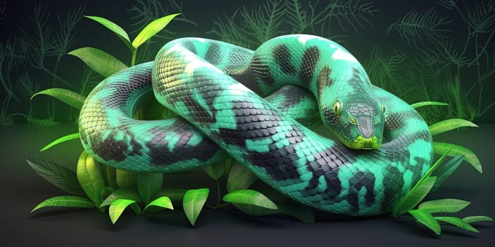 Illustration Of A Green Python In A Circle In The Jungle