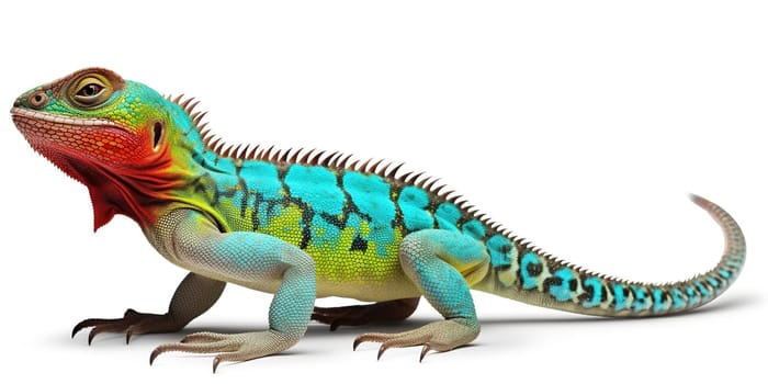 Illustration Of A Multicolored Chameleon Changing Colors On A White Backdrop