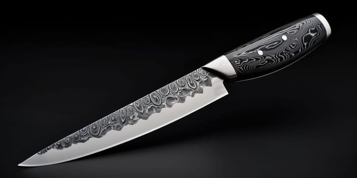 Kitchen Knife made of damascus steel on a table