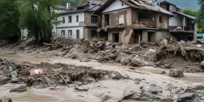 Destroyed Houses On A Street After Leash And Mud Flows, Natural Disaster