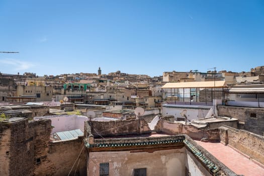 Fez Medina Panorama, Authentic Moroccan Cityscape from Rooftop Terrace, Morocco