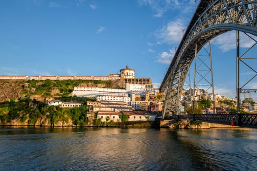 View of Vila Nova de Gaia city with Mosteiro da Serra do Pilar monastery and Dom Luis I bridge over Douro river. Porto, Vila Nova de Gaia, Portugal