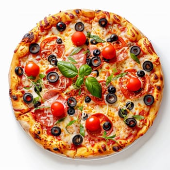 Pizza isolated on white background, online delivery from pizzeria, take away and fast food concept