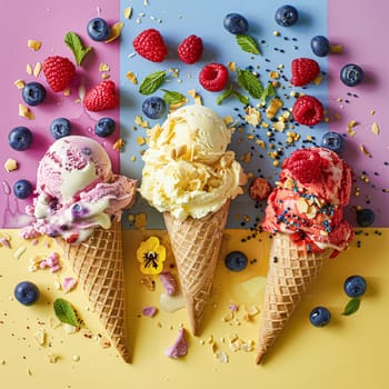 Ice cream colourful summer treat, sweet dessert in summertime, holiday food idea