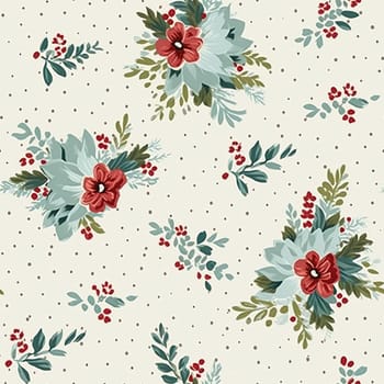 Seamless pattern, tileable Christmas holiday floral country dots print, English countryside flowers for wallpaper, wrapping paper, scrapbook, fabric and product design motif