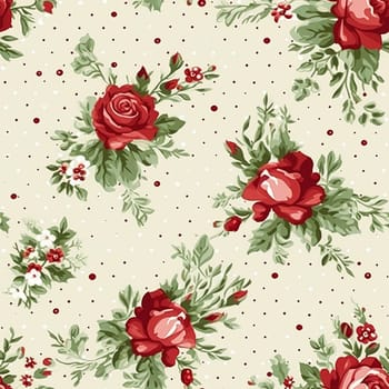 Seamless pattern, tileable Christmas holiday floral, country flowers dots print, English countryside roses for wallpaper, wrapping paper, scrapbook, fabric and product design motif