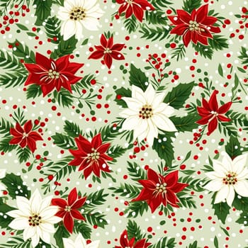 Seamless pattern, tileable Christmas holiday floral country dots print, English countryside flowers for wallpaper, wrapping paper, scrapbook, fabric and product design motif