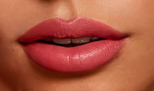 Sexy pink red woman lips close up, beautiful makeup, macro, beautiful pink red lip gloss, advertising, cosmetic, mouth slightly open, big lips for content creation