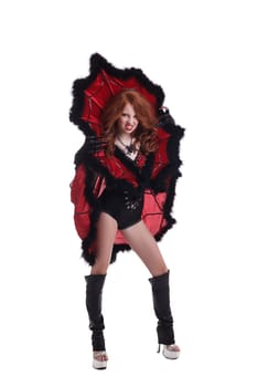 Redhead young girl dressed as Evil Queen bares her teeth