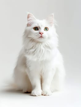 a white cat stands on isolated white background ..