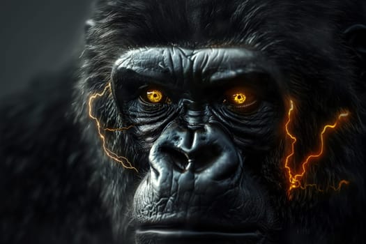 A gorilla with gold lightning in the eyes..