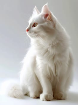 a white cat stands on isolated white background ..