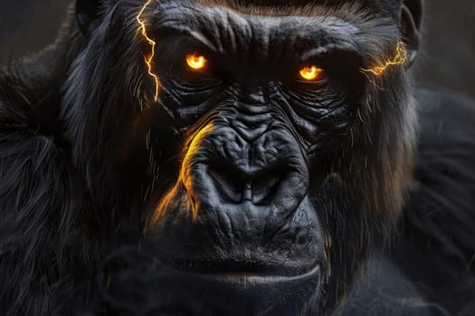 A gorilla with gold lightning in the eyes..