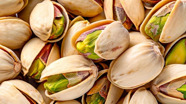 Macro image of bunch of pistachios close up.