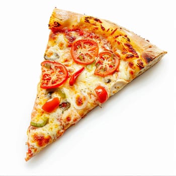 Pizza slice isolated on white background, online delivery from pizzeria, take away and fast food concept