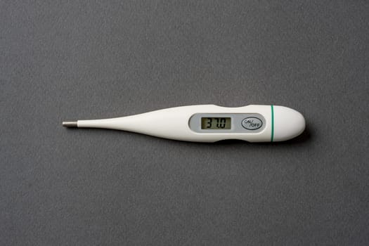 Top view of thermometer on isolated background