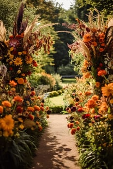 Floral decoration, wedding decor and autumn holiday celebration, autumnal flowers and event decorations in the English countryside garden, country style idea