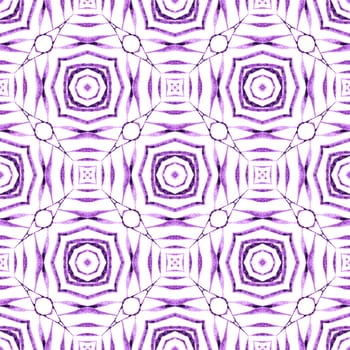 Textile ready wondrous print, swimwear fabric, wallpaper, wrapping. Purple ravishing boho chic summer design. Oriental arabesque hand drawn border. Arabesque hand drawn design.