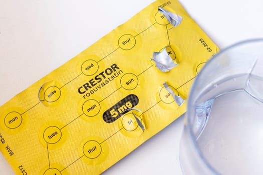 Close up shot of the crestor medicine with daily reminder type blister pack