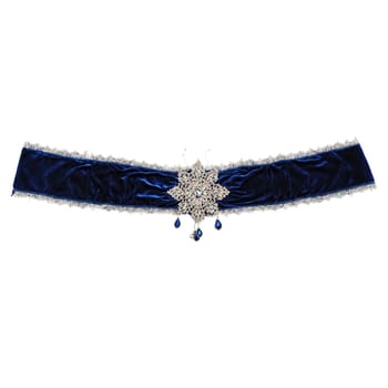 Midnight blue velvet garter belt with silver thread embroidery elegantly rotating luxurious. Woman lingerie isolated on transparent background.