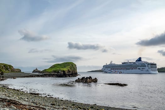 KILLYBEGS, IRELAND - MAY 16 2023: The Norwegian Star leaving after visiting Killybegs.