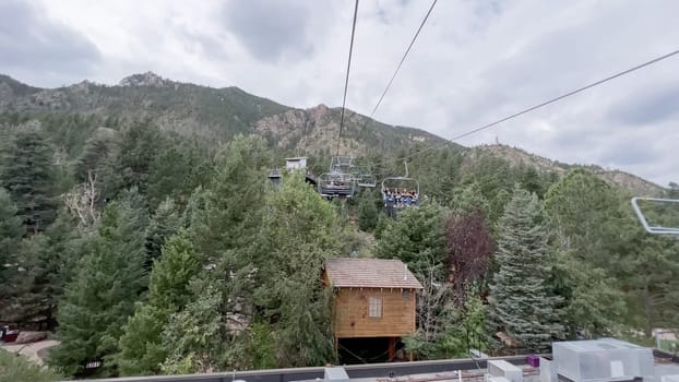 Colorado Springs, Colorado, USA-August 17, 2022-Ski lift ride at the Cheyenne Mountain Zoo during the summer.