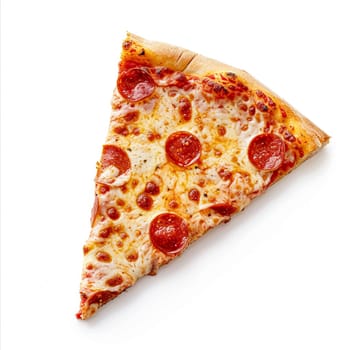 Pizza slice isolated on white background, online delivery from pizzeria, take away and fast food concept