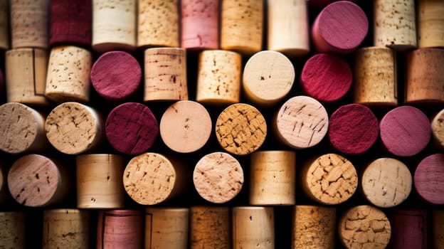 Wine corks background, shot from the top. Wine making, vineyards, tourism business, small and private business, chain restaurant, flavorful food and drinks