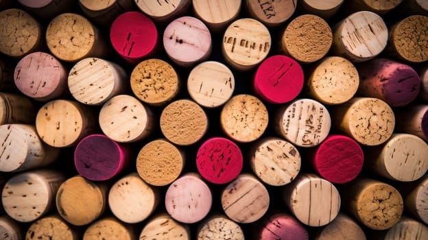 Wine corks background, shot from the top. Wine making, vineyards, tourism business, small and private business, chain restaurant, flavorful food and drinks