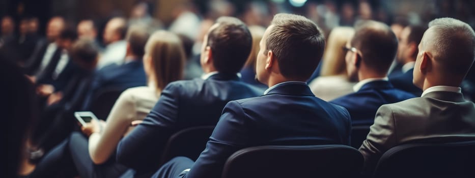 Group of business people at a seminar, official meeting, people in business formal clothes listening to a speech