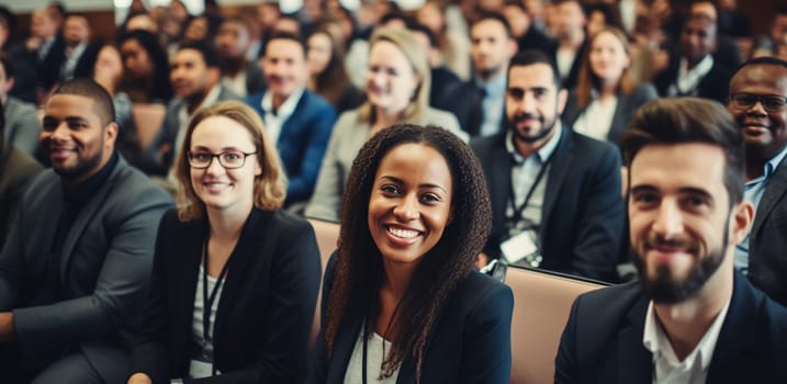 Group of business people at a seminar, official meeting, people in business formal clothes listening to a speech