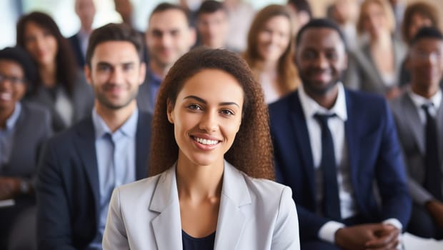 Group of business people at a seminar, official meeting, people in business formal clothes listening to a speech