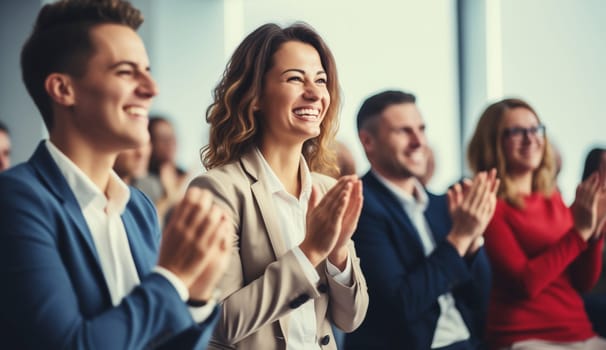 Group of business people at a seminar, official meeting, people in business formal clothes listening to a speech