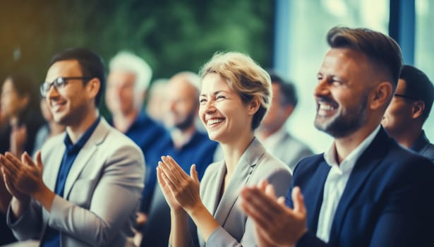 Group of business people at a seminar, official meeting, people in business formal clothes listening to a speech