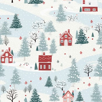 Seamless pattern, tileable winter country cottage print for wallpaper, Christmas wrapping paper, scrapbook, fabric and product design inspiration