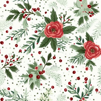 Seamless pattern, tileable Christmas holiday floral, country flowers dots print, English countryside roses for wallpaper, wrapping paper, scrapbook, fabric and product design motif