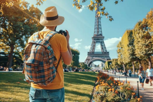 Young people travel sightseeing at popular landmark. Travel concept.