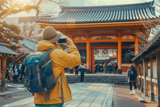 Young people travel sightseeing at popular landmark. Travel concept.