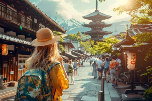 Young people travel sightseeing at popular landmark. Travel concept.