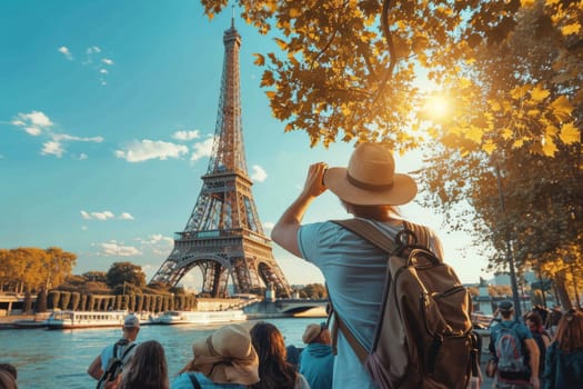 Young people travel sightseeing at popular landmark. Travel concept.