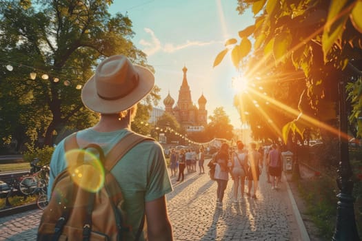 Young people travel sightseeing at popular landmark. Travel concept.