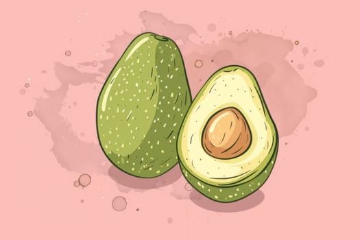 Fresh avocados with water splash on pink background for beauty and health concept