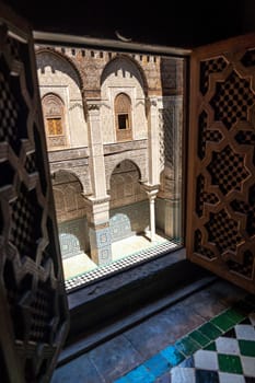 Al Attarine Madrassa Courtyard, Upper Floor Window View in Fez, Morocco