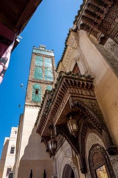 Green Tiled Tower in Fez Medina, Iconic Architectural Detail, Morocco