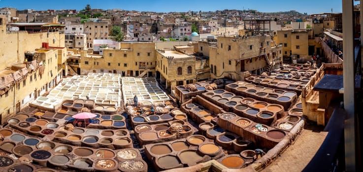 Chouwara Tannery Ultrapanorama, Expansive View of Fez's Traditional Leather Workshop, Morocco