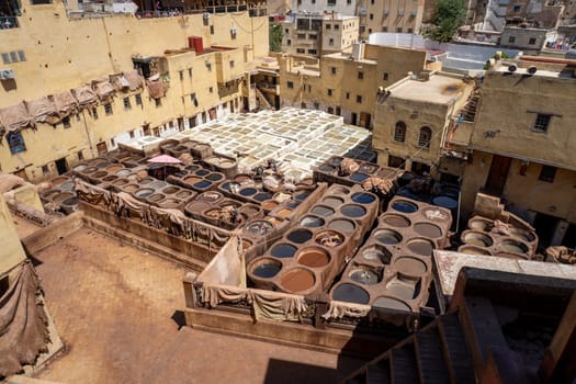 houwara Tannery in Fez, Iconic Traditional Leather Dyeing Site, Morocco