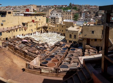 houwara Tannery in Fez, Iconic Traditional Leather Dyeing Site, Morocco