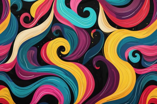 Abstract colorful wavy lines on black background illustration for artistic design presentation