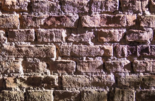 Horizontal view of empty, old, red brick wall background with copy space